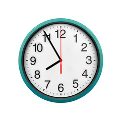 Blue wall clock isolated on a white background.