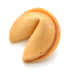 Photo of an isolated fortune cookie on a white background.