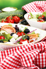 Salad with cheese and fresh vegetables and olives. Greek salad.