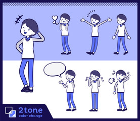 2tone type Store staff Blue uniform women_set 03