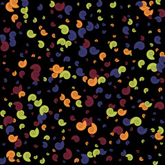 Vector Confetti Background Pattern. Element of design. Color spirals on a black background