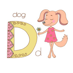 Cute puppy with closed eyes in pink dress with peas