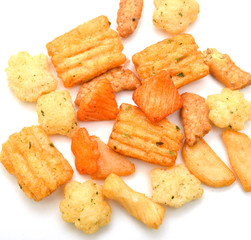 Arare (Japanese Crackers) on a white background