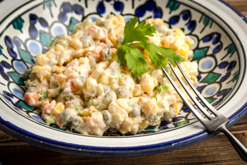 Traditional Russian vegetable salad.