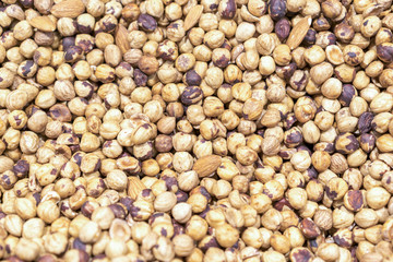 Pile of healthy hazel nuts. Ideal for a nutty background