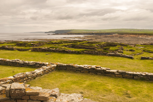 Brough of Birsay / Pictish and Norse settlement remains on the Brough of Birsay, a tidal island off the coast or Orkney, Scotland. 06 June 2010.