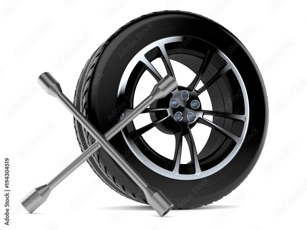 Sticker car wheel with wheel spanner