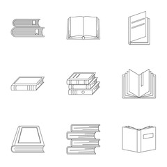Reference publication icons set. Outline set of 9 reference publication vector icons for web isolated on white background