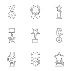 Merit icons set. Outline set of 9 merit vector icons for web isolated on white background