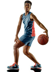 Naklejka premium one african Basketball players woman teenager girl isolated on white background with shadows