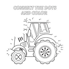 Numbers game, educational connect the dots game for children, Tractor Side View.