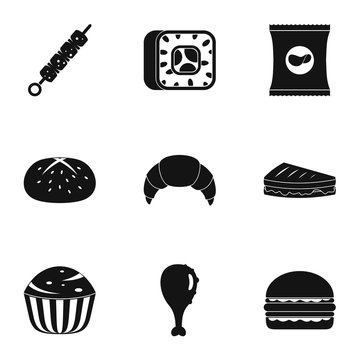 Eat too much icons set. Simple set of 9 eat too much vector icons for web isolated on white background
