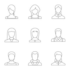 Physiognomy face icons set. Outline set of 9 physiognomy face vector icons for web isolated on white background