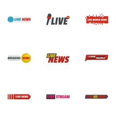 News broadcast icons set. flat set of 9 news broadcast vector icons for web isolated on white background