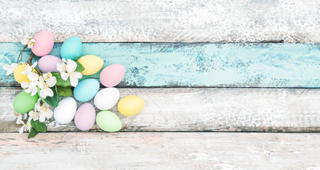 Easter eggs decoration rustic wooden background vintage