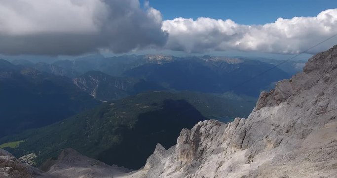 Aerial drone flying over nice Mountains - zugspitze germany bavaria 4k