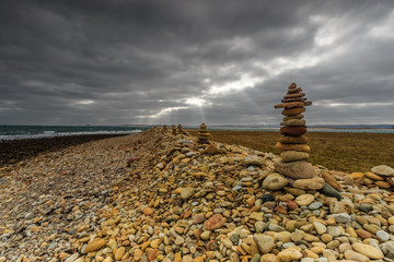 Fototapeta na wymiar Rock piles on Holy Island, Northumberland, England