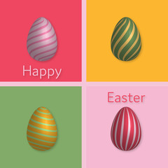 Happy Easter. Easter eggs with pattern in trendy colors with text: Happy Easter.