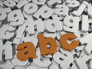 ABC acronym on pile of gray metallic alphabet fonts