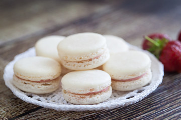 French cookies macaroons with strawberry cream