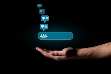 Hand show a icon of followers and likes