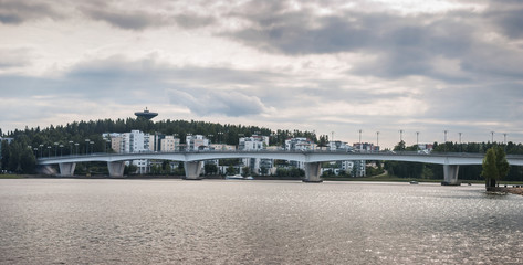 Fototapeta na wymiar Bridge and houses, Jyvaskyla, Finland