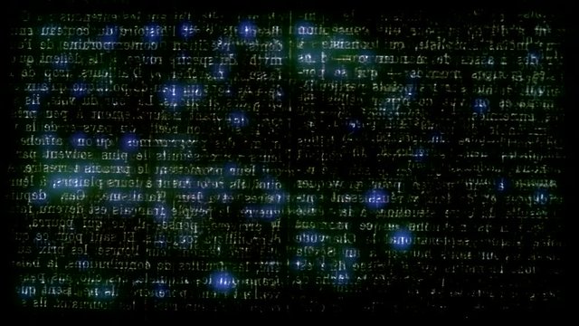 Trama o matriz con capas de textos de Periodico , con efecto digital de palpitacion de luces intermitentes 