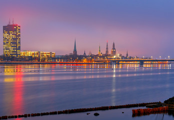 Obraz premium Riga. View on Daugava and the city embankment.