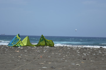 Green kite on the beach 01