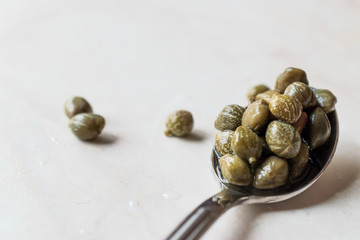 Edible Capers in Spoon Ready to Eat.