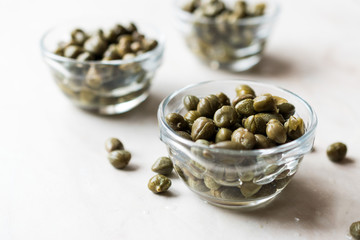 Edible Capers in Glass Bowl Ready to Eat.