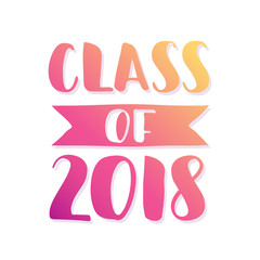 Class of 2018. Hand drawn brush lettering Graduation logo. Template for graduation design, party. Ultraviolet