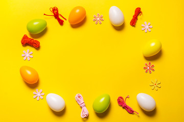 Easter decor on yellow background