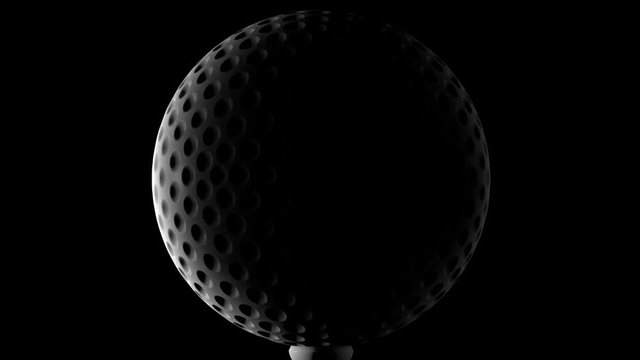 Golf ball is spinning seamless looping on the black, Sport background.
