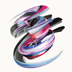 3d rendering, abstract twisted brush stroke, paint splash, splatter, colorful curl, artistic...