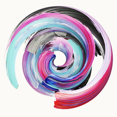 3d rendering, abstract twisted brush stroke, paint splash, splatter, colorful circle, artistic...