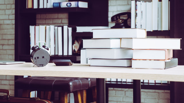 Alarm Clock On Office Table With No People