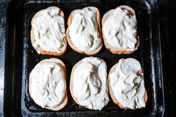 the cheesecake on a baking sheet