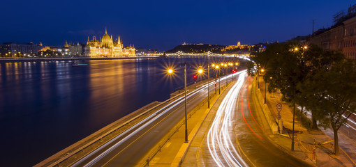 Fototapeta premium night scene of Budapest cityscape. Long exposure photo, Hungary