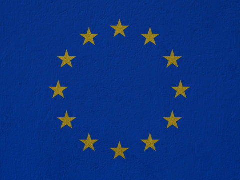 flag of the European Union drawn on the wall. 