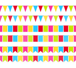 Colorful garland flags seamless border set vector background