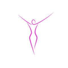 Silhouette of a slender girl logo, slim figure of a young attractive woman fitness model in a linear art style, a emblem template for a spa salon or fashion show