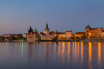 Evening view of illuminated old town. Prague, Czech Republic