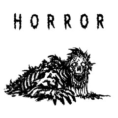 Angry zombie wakes up and reaches out with his hand. Vector illustration.