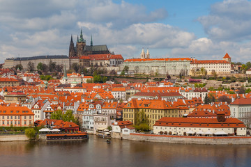 Panoramic view of Prague castle and Vltava river in Prague, Czech Republic