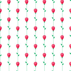 Red Rose with Stem and Leaves Seamless Pattern