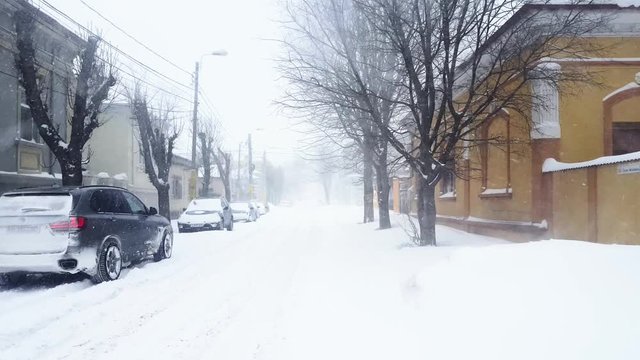 Heavy Snow At A Winter Street