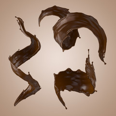 3d render, chocolate splash, wavy jets, liquid clip art collection, isolated design elements