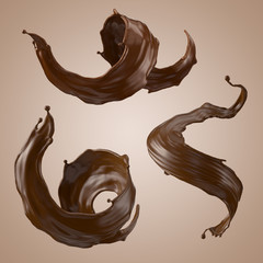3d render, chocolate splash, wavy jets, liquid clip art collection, isolated design elements