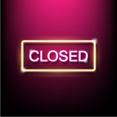 Neon sign, the word Closed. Vector illustration.